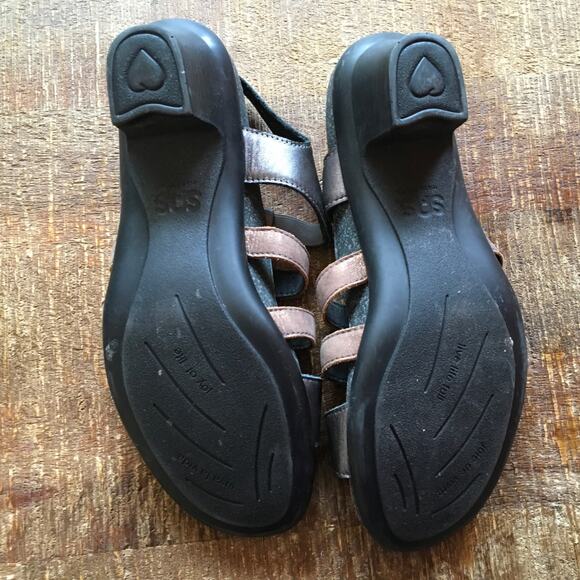 SAS Allegro Heel Strappy Sandal Womens 9 M Bronze Pewter Minimalist Metallic - Picture 9 of 11